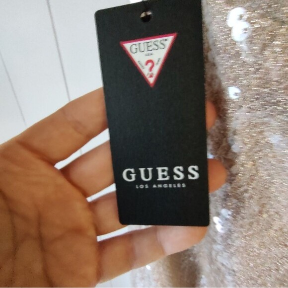 GUESS Champagne Beige Strapless Sequin Mini Dress Size 2 Cocktail Party Look - Picture 6 of 11